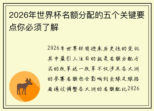 2026年世界杯名额分配的五个关键要点你必须了解